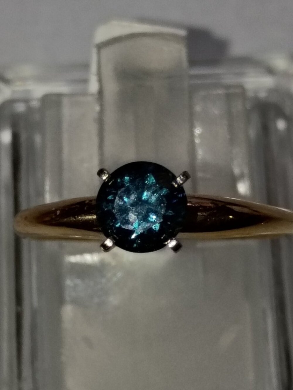 14Kt Yellow Gold 2/3-Carat Solitaire Blue Diamond Ring